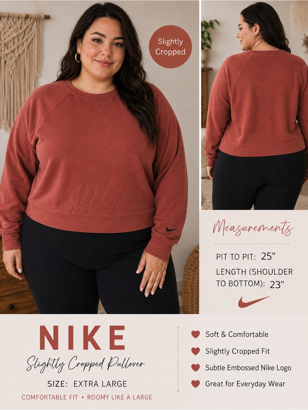 Nike Rust-Red Slightly Cropped Pullover Sweatshirt